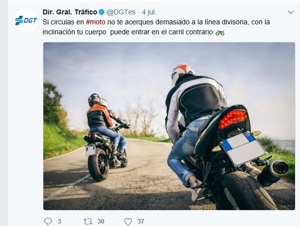 La DGT lanza en Twitter mensajes incorrectos de educación para motoristas