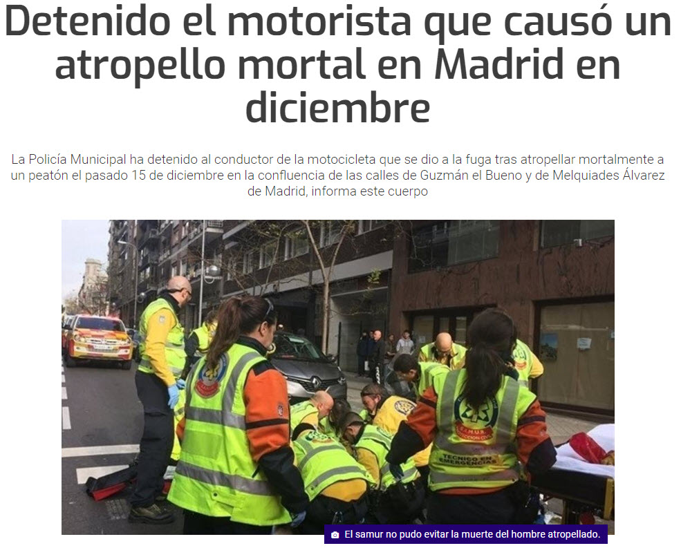 Titular de la noticia del atropello